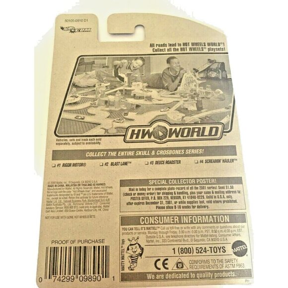 Die Cast Hot Wheels 2001 Skull & Crossbones 070 Series Blast Lane Motorcycle New - Picture 3 of 5